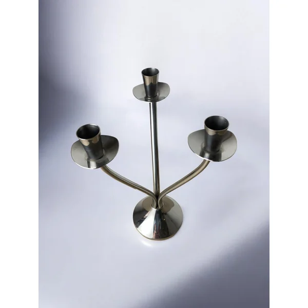 Art deco candlestick in stainless steel 3 flames, Spain, Circa 1970