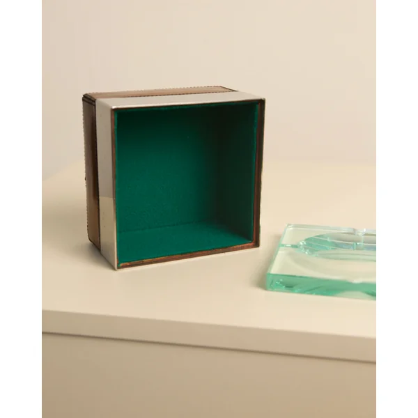 Ashtray and box in silver, leather and glass by Fontana Arte 60's