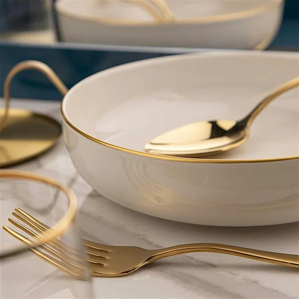 Assiette à soupe blanche à bordure dorée (lot de 2) ELDA