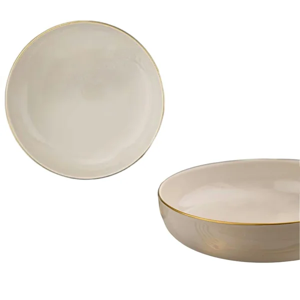 Assiette à soupe blanche à bordure dorée (lot de 2) ELDA