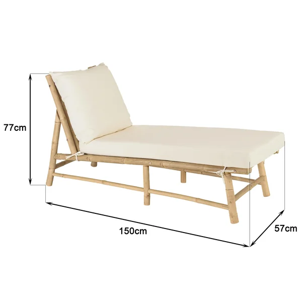 Bain de soleil en bambou avec coussins couleur crème CALVIA