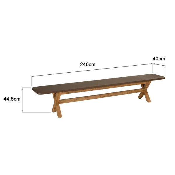 Banc 240 cm effet béton marron pieds en bois d'acacia CALVI