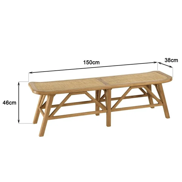 Banc 2 places en bois de mindi et rotin naturel TIVARO