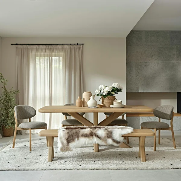 Banc de salle à manger en chêne pieds en croix 160 cm ASTER