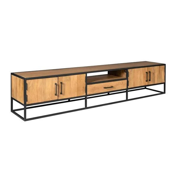 Banc TV 4 portes bois métal noir 240 cm RIVANO