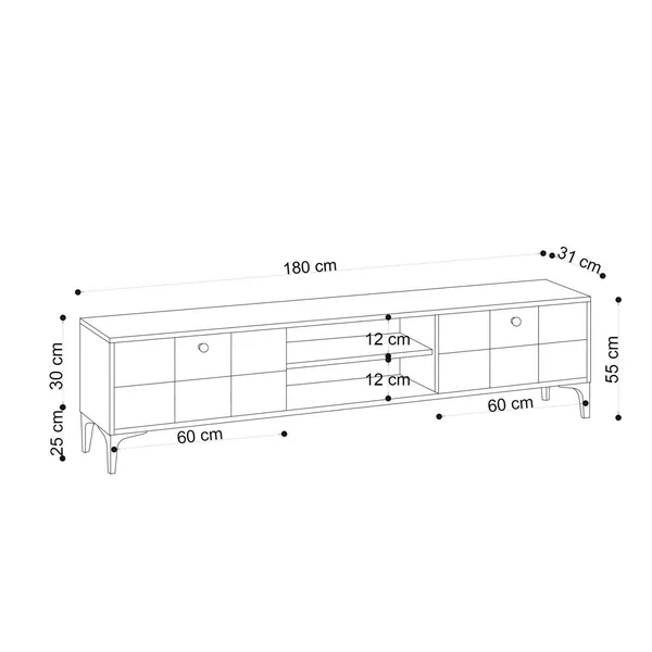 Banc TV avec rangement 2 portes décor bois motif damier UMEA