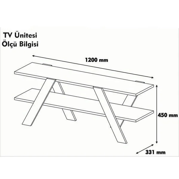 Banc TV blanc moderne avec pieds décor bois foncé MARFA
