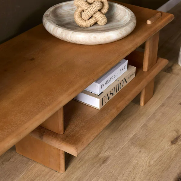 Banc TV en bois clair à étagère 160 cm ALMA
