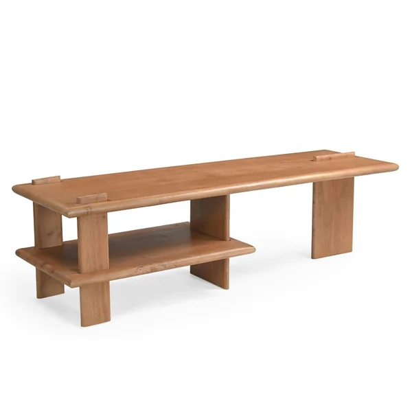 Banc TV en bois clair à étagère 160 cm ALMA