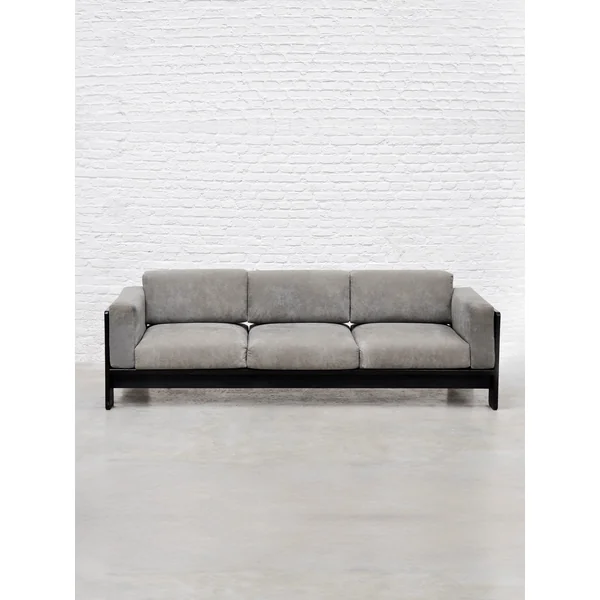 Bastiano Sofa by Tobia Scarpa for Gavina in Gray Suede and Black Wood, 1960s