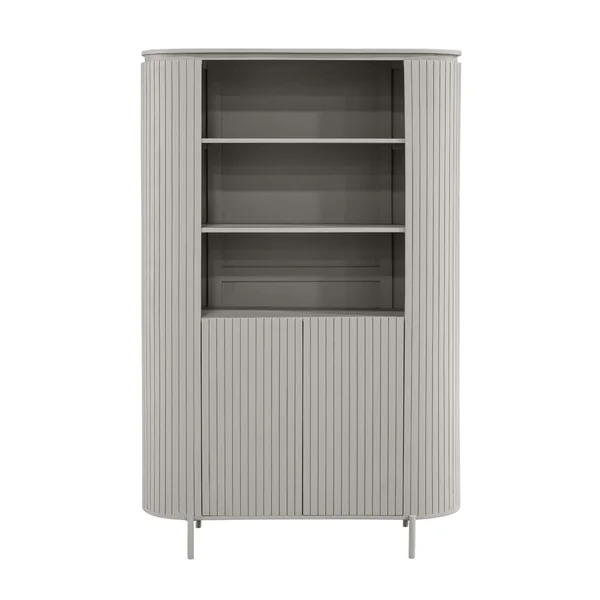 Bibliothèque haute bois gris rainuré avec rangement CALERO