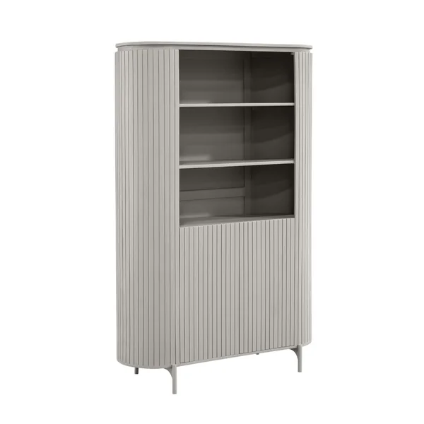 Bibliothèque haute bois gris rainuré avec rangement CALERO