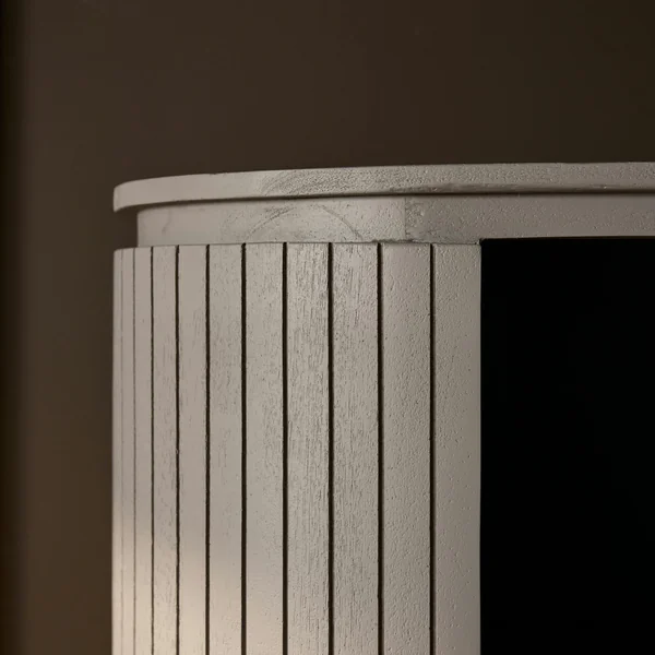 Bibliothèque haute bois gris rainuré avec rangement CALERO