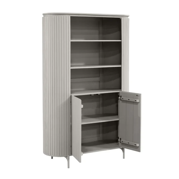 Bibliothèque haute bois gris rainuré avec rangement CALERO