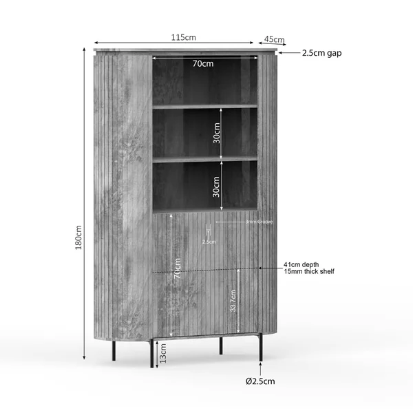 Bibliothèque haute bois gris rainuré avec rangement CALERO