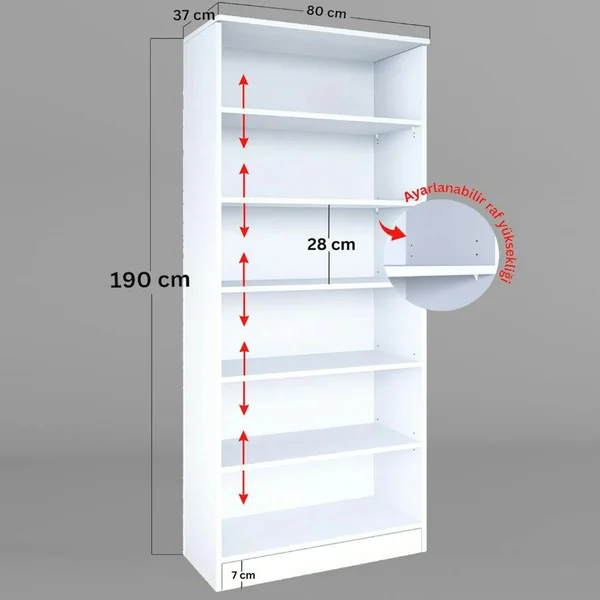 Bibliothèque vitrine blanche, 6 étagères réglables SALTA