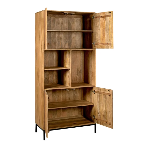 Bibliothèque étagère bois 4 portes rainurées CORTINA