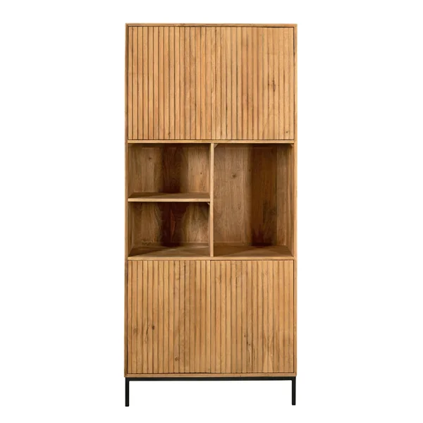Bibliothèque étagère bois 4 portes rainurées CORTINA