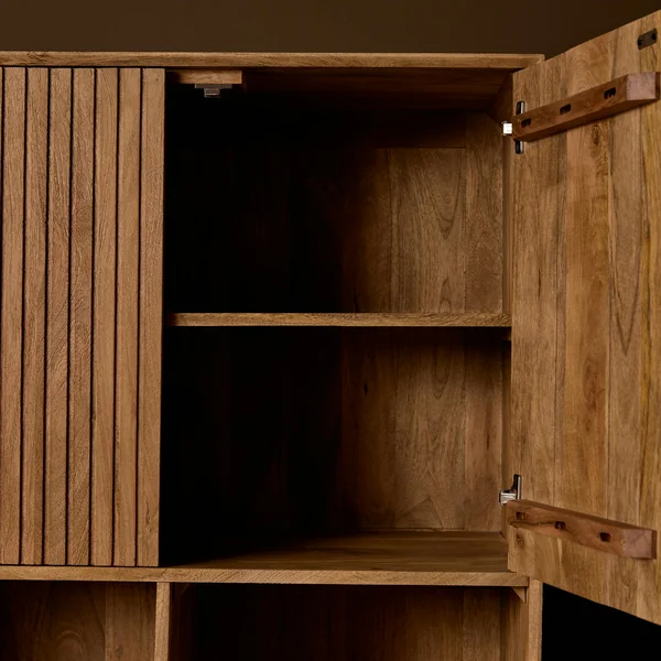 Bibliothèque étagère bois 4 portes rainurées CORTINA