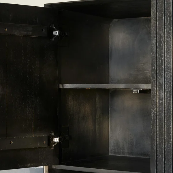 Bibliothèque étagère bois noir 6 portes rainurées CORTINA