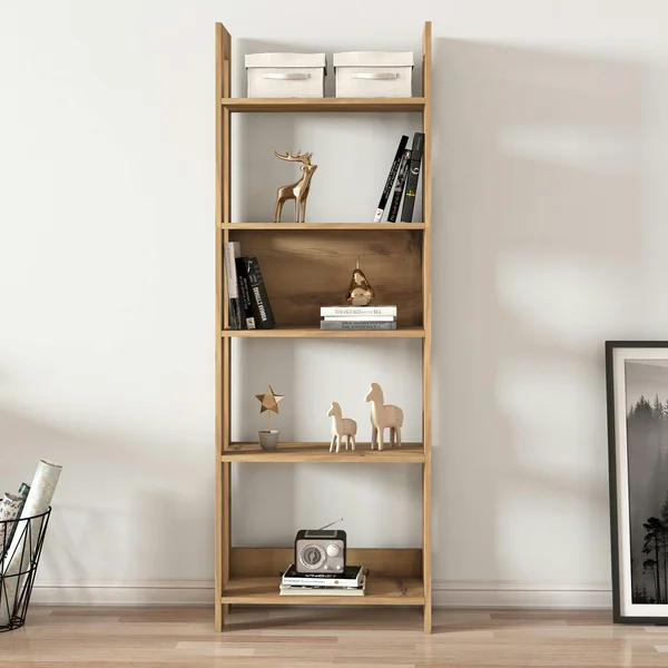 Bibliothèque étagère effet bois avec niche ouverte MARFA