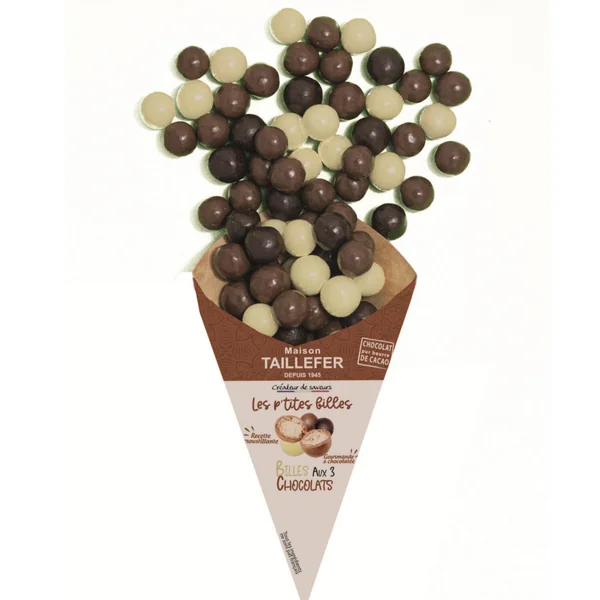 Billes de céréales enrobées de 3 chocolats Maison Taillefer - dans un cornet de 140 g