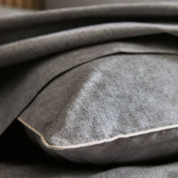 BLANC DES VOSGES Drap housse coton bio et recyclé Ressources - Anthracite - 140 x 190 cm