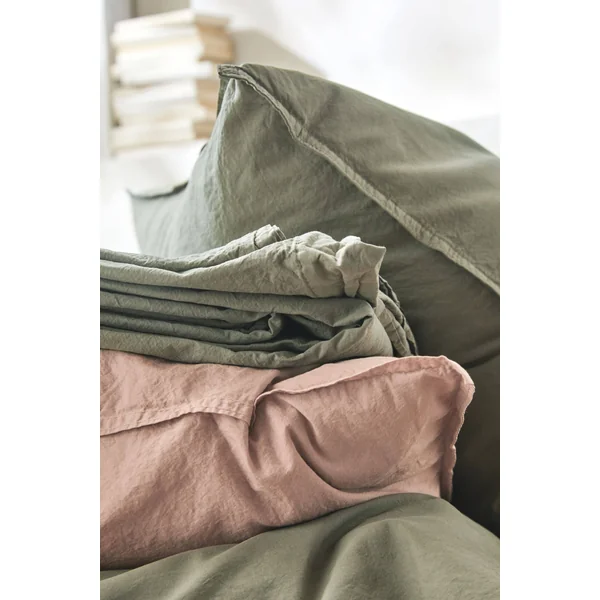 BLANC DES VOSGES Drap housse percale lavée Bohème - Toundra - 200 x 200 cm