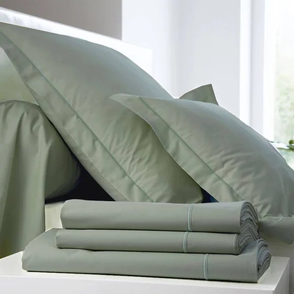 BLANC DES VOSGES Taie d'oreiller Percale Easy - Sauge - Taie d'oreiller 65 x 65 cm