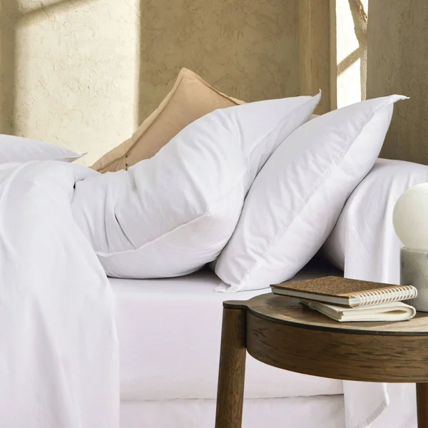 BLANC DES VOSGES Taie d'oreiller percale lavée Bohème - Blanc - Taie d'oreiller 65 x 65 cm