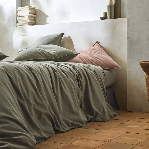 BLANC DES VOSGES Taie d'oreiller percale lavée Bohème - Toundra - Taie d'oreiller 65 x 65 cm