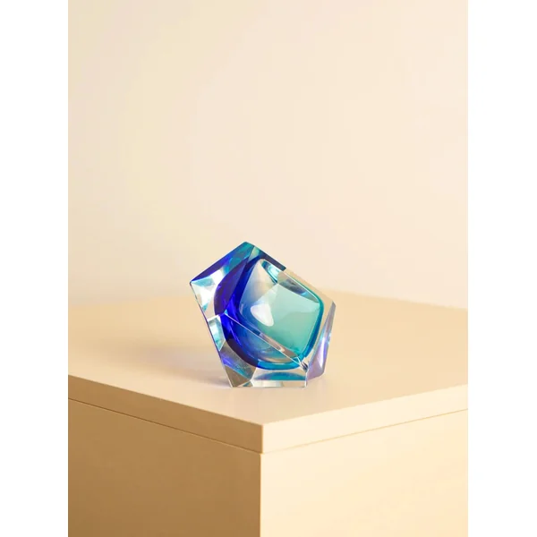 Blue “Diamant” ashtray in murano glass by Flavio Poli for Seguso 60's