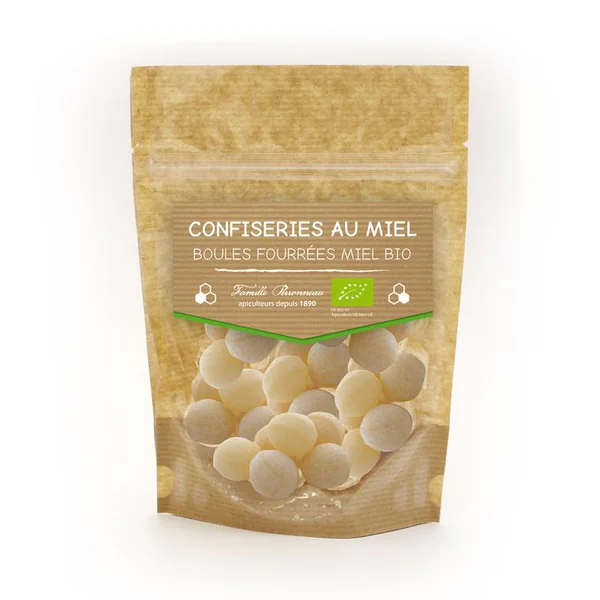 Bonbons en boule fourrée au miel bio en sachet de 120 g