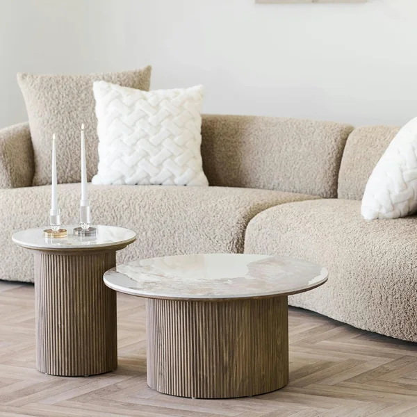 Bout de canapé en céramique effet marbre Ø45 cm PRATO