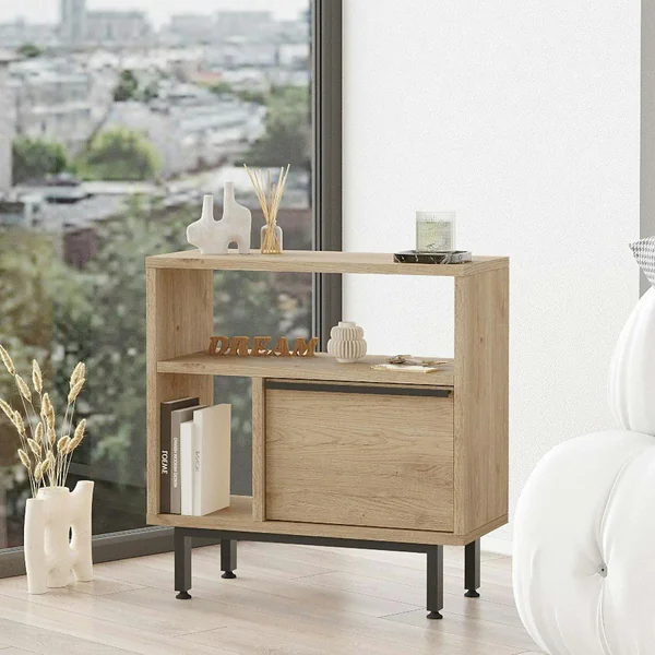 Bout de canapé moderne décor bois 2 niches 1 porte JENA