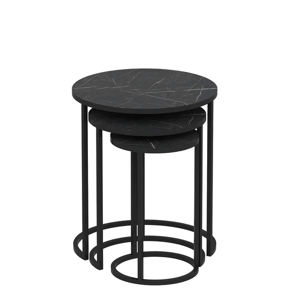 Bout de canapé rond effet marbre noir (lot de 3) JENA