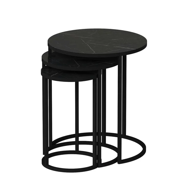 Bout de canapé rond effet marbre noir (lot de 3) JENA