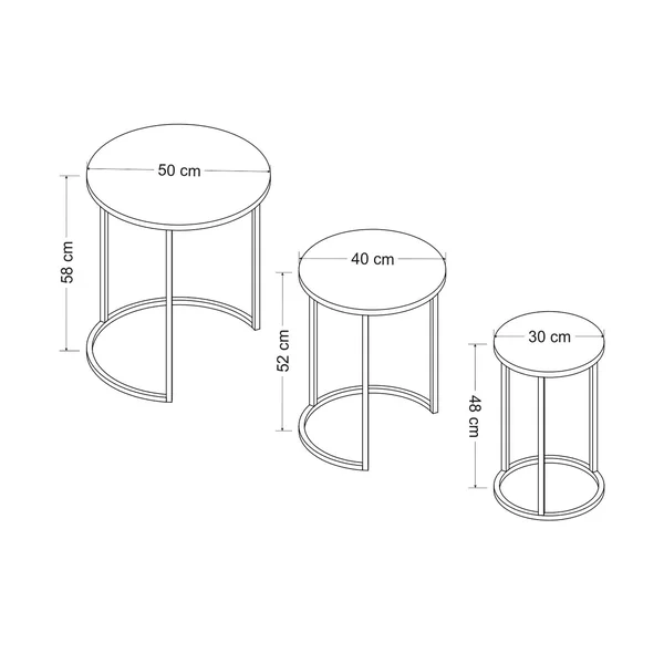 Bout de canapé rond effet marbre noir (lot de 3) JENA