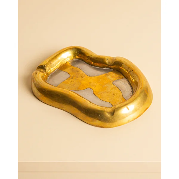 Brutalist Ashtray in Brass and Silver by David Marshall 80's