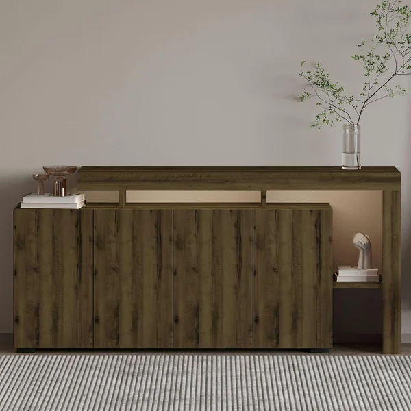 Buffet 4 portes décor noyer clair à cadre ouvert AURA