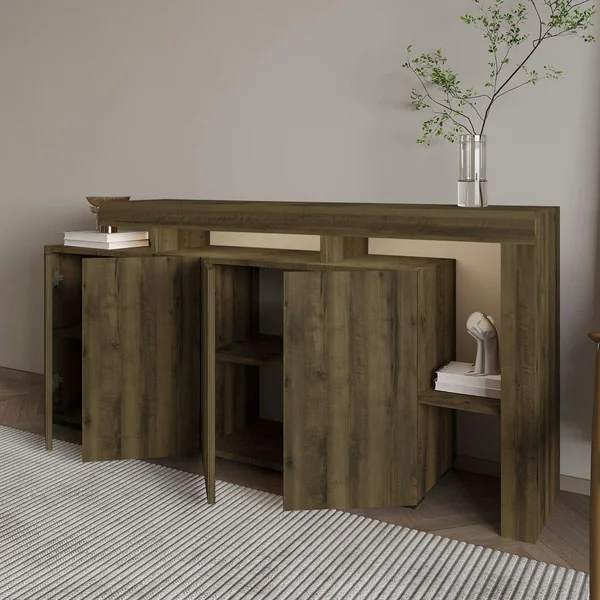 Buffet 4 portes décor noyer clair à cadre ouvert AURA