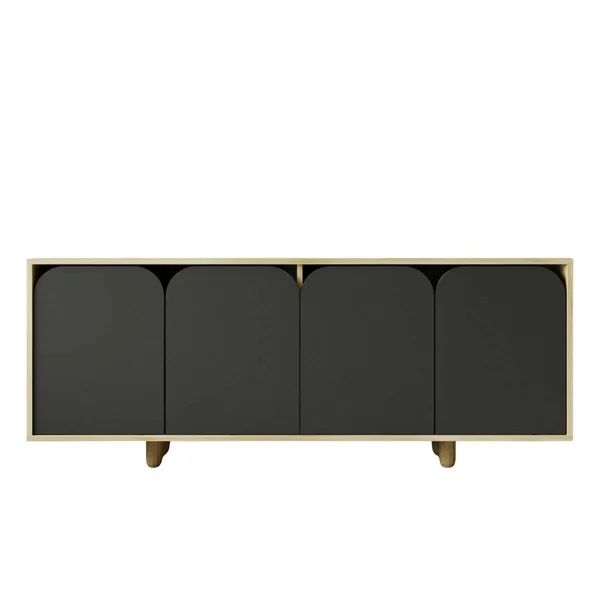 Buffet bas moderne effet bois 4 portes anthracites VAREN