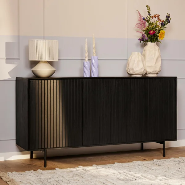 Buffet bois noir 3 portes rainurées 165 cm CORTINA