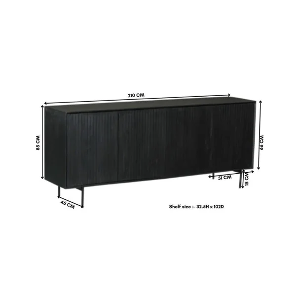Buffet bois noir 4 portes rainurées 210 cm CORTINA