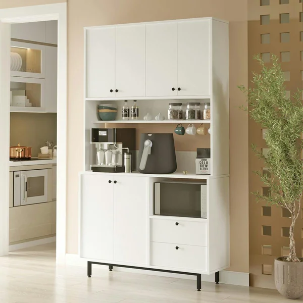 Buffet cuisine blanc avec niche micro-ondes H 205 cm JENA