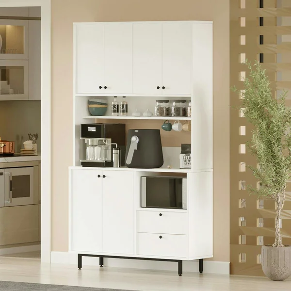 Buffet cuisine blanc avec niche micro-ondes H 205 cm JENA