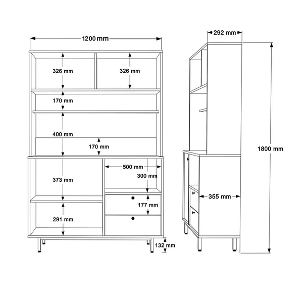 Buffet cuisine niche micro-ondes 6 portes L 120 cm JENA