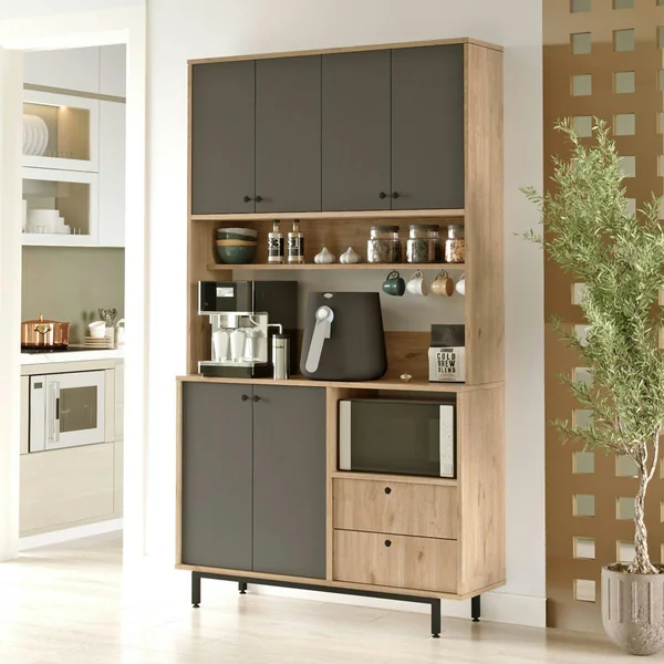 Buffet cuisine niche micro-ondes décor gris H 205 cm JENA