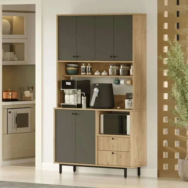Buffet cuisine niche micro-ondes décor gris H 205 cm JENA