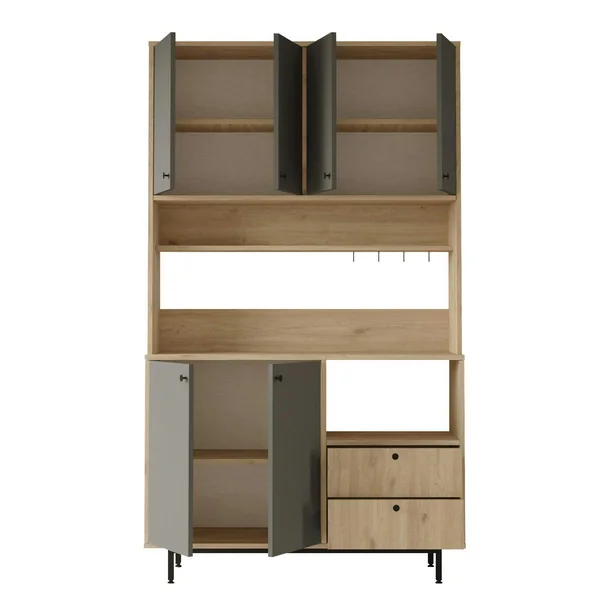 Buffet cuisine niche micro-ondes décor gris H 205 cm JENA
